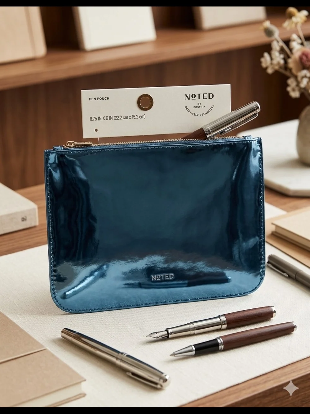 Metallic Blue Pen Pouch - Home Office Pencil Case